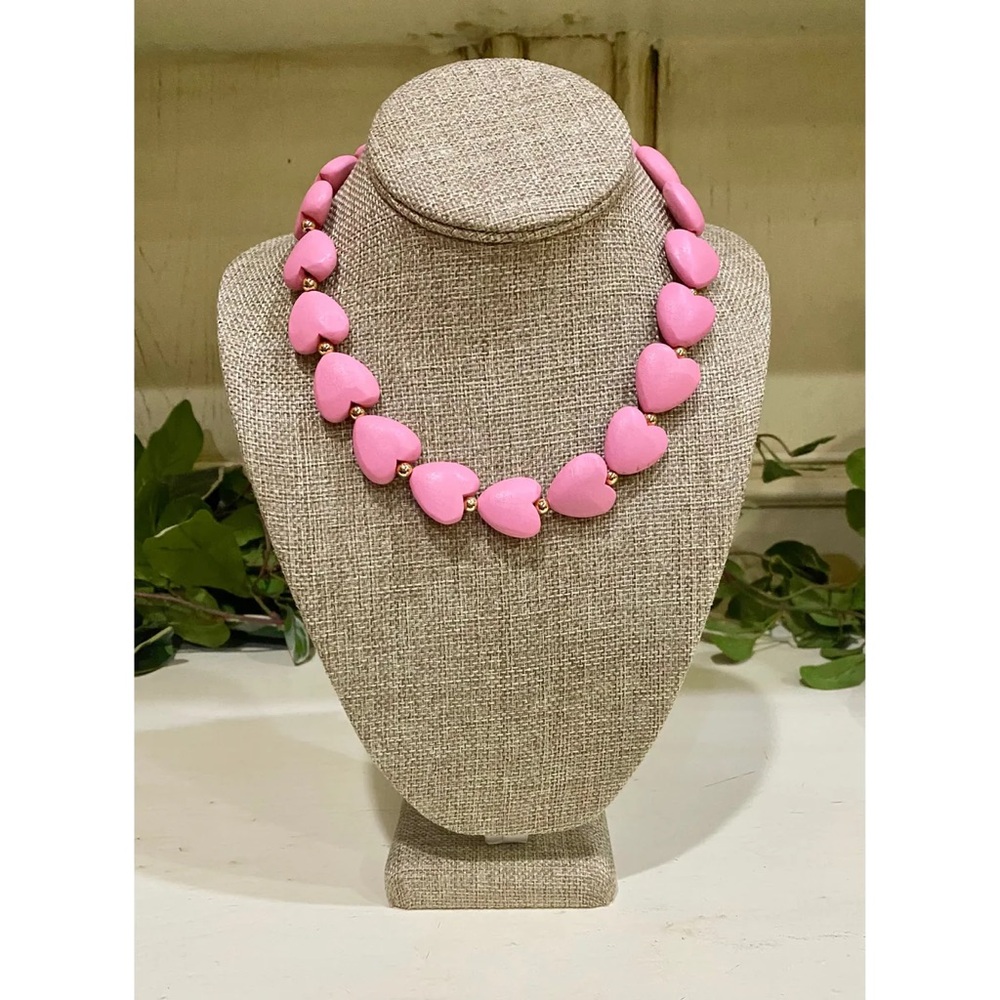 BRAND NEW WITH TAGS Puffy Pink Heart Wood Necklace